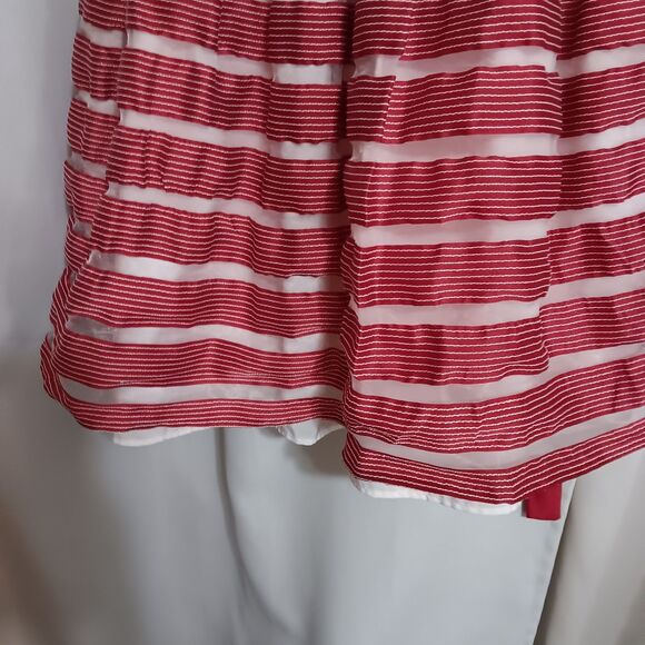 Jona Michelle Red White Stripe Party Dress Sleeveless with Faux Fur Shrug Sz 12 - Picture 6 of 13